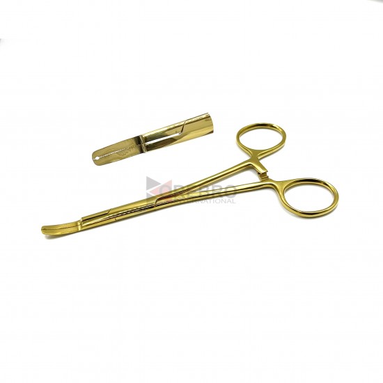 Thin MicroDermal Surface Anchor Holder Forceps-1.6mm Hole- Gold Oxide Coated